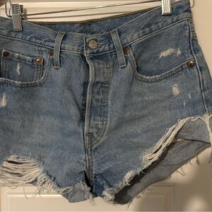 Levi's Light Blue Ripped Denim Shorts